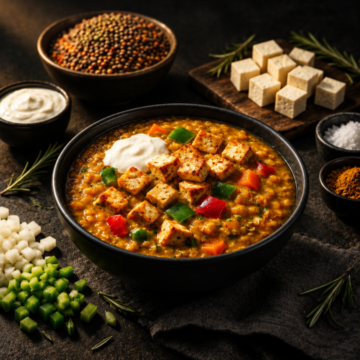 Linsen mit Tofu