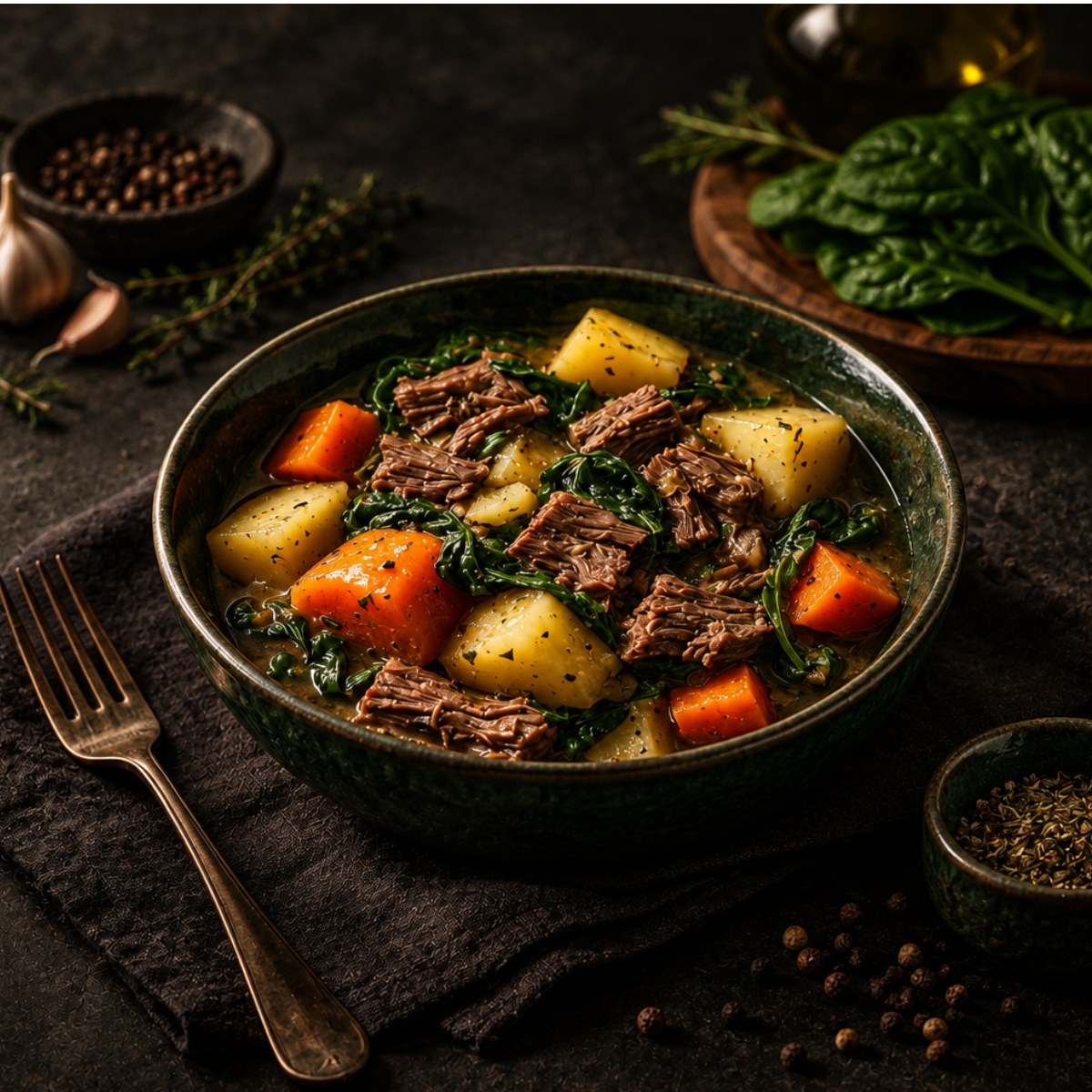 Beef with Spinach and Potatoes